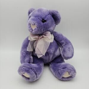 Vintage Commonwealth Purple Bear Plush 10" Satin Bow Heart Nose & Feet 2002